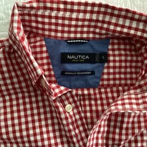 Nautica Mens Red Check Long Sleeve Button Down Like New